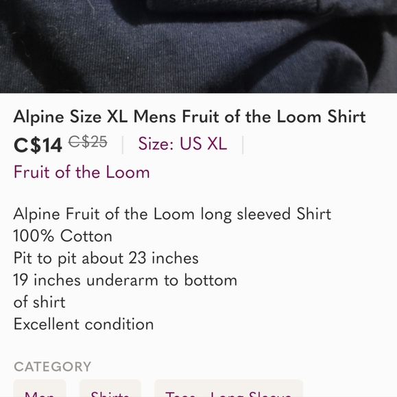 Mens Alpine Fruit of the Loom Long Sleeved T Shirt Size XL - Picture 6 of 6